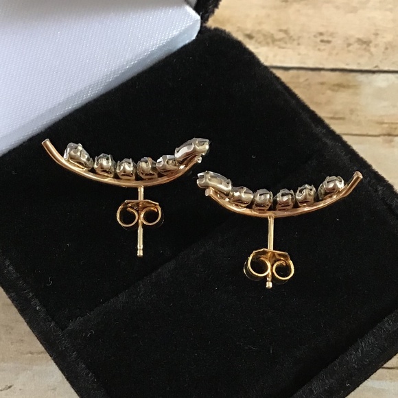 Elegant Pierced Earrings Vintage Gold Tone & Rhinestone - Picture 11 of 16